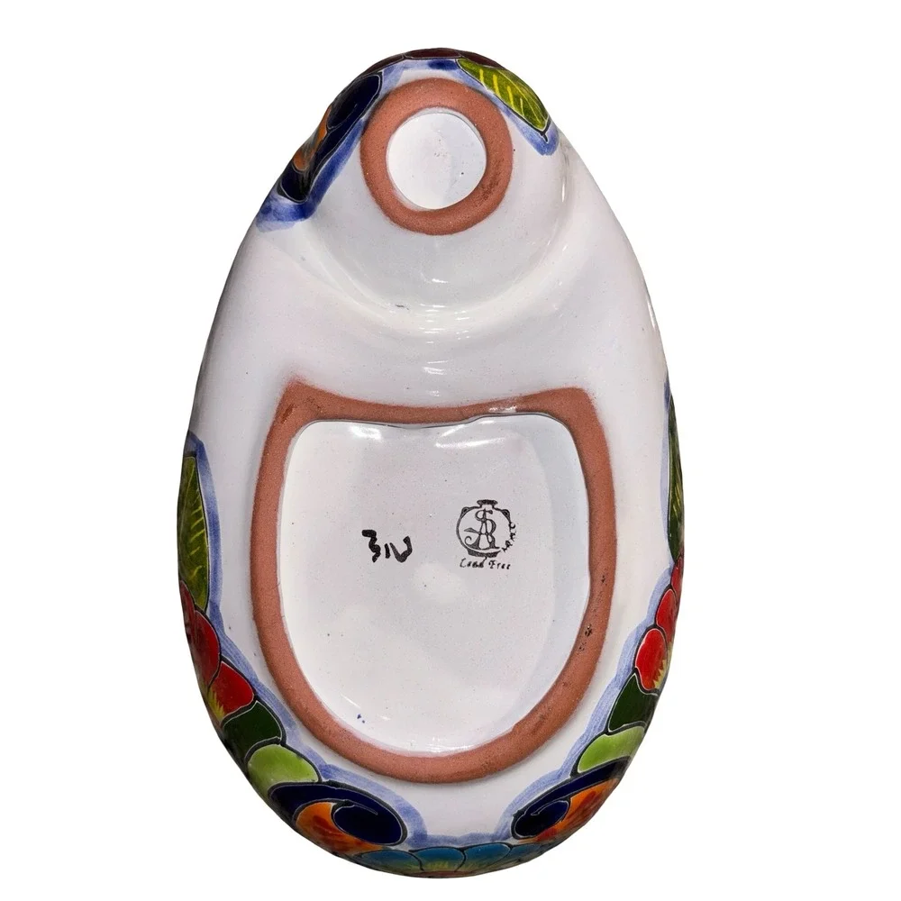Mexican Talavera Pottery Chip and Dip Server Hand Painted Floral Ceramic Tray - Picture 3 of 4